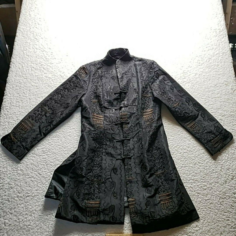 Shanghai Soho Coat Womens Large Black Paisley Toggle‎ Embroidered Mid Length